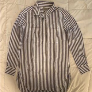 Athletea blue and white striped button down shirt